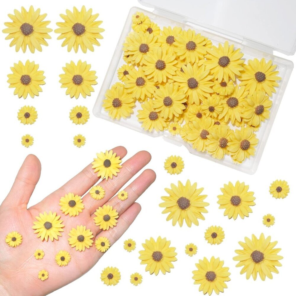 Resin Sunflower for Craft,50 Pcs Small Flatback Yellow Decorative Daisy Flowers
